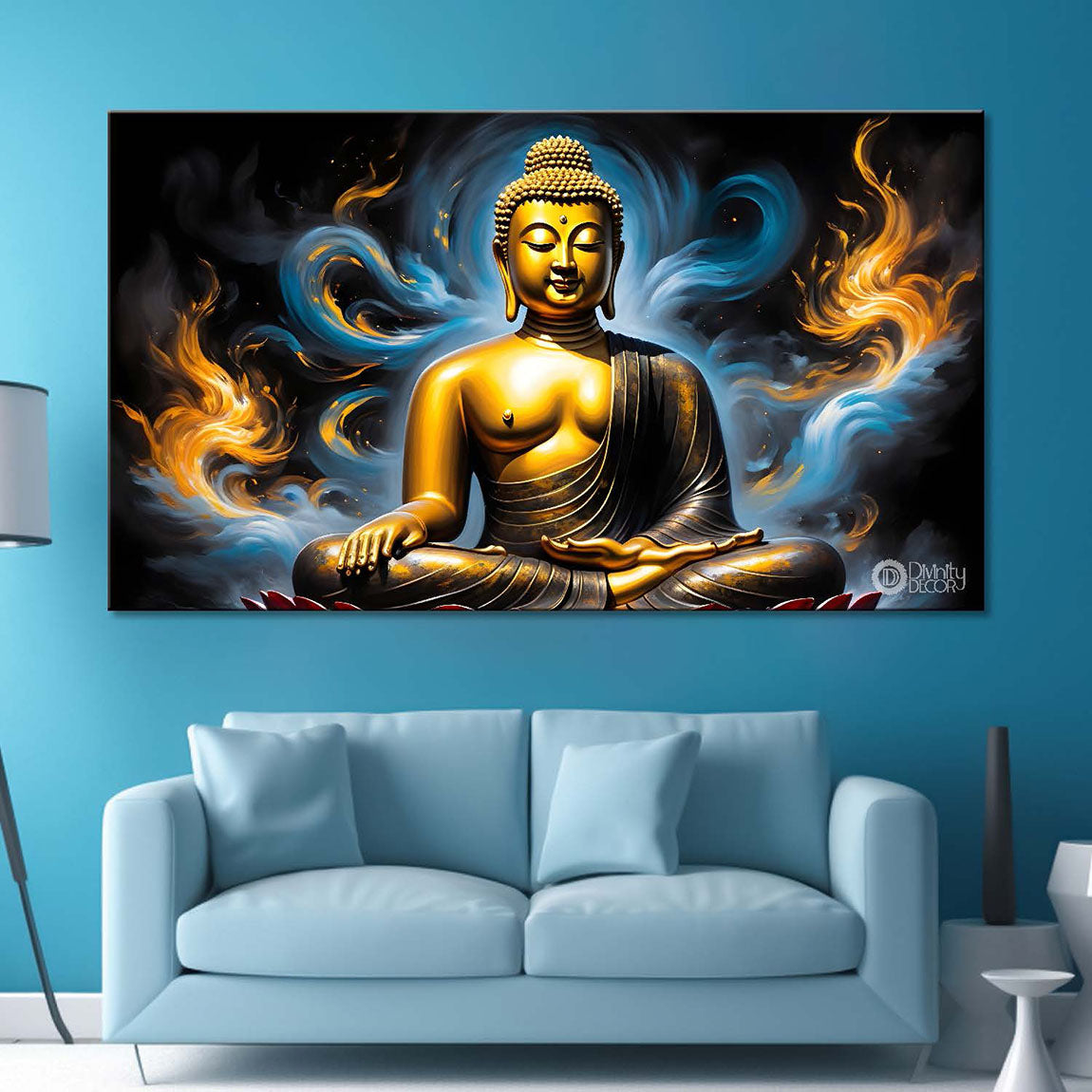 Golden buddha with colorful textured painting Canvas Wall Painting - Buddha-45