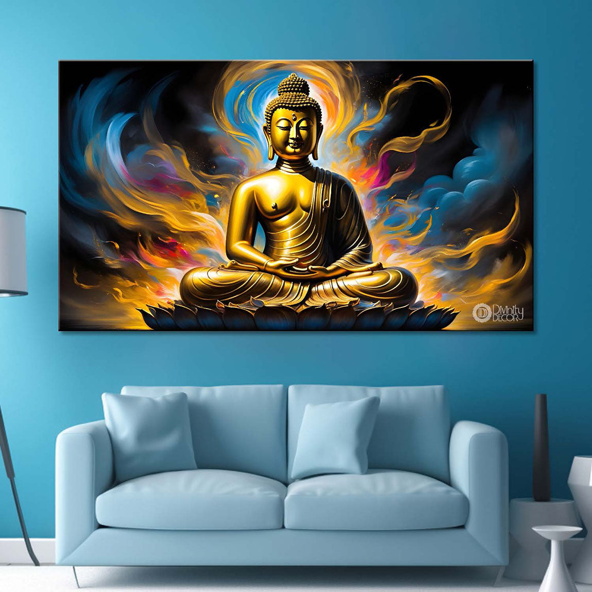 Golden buddha with colorful textured painting Canvas Wall Painting - Buddha-46