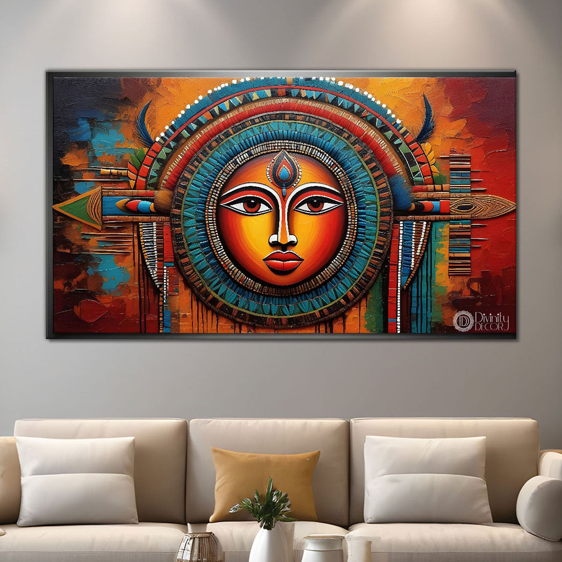 Lady face in tribal traditional art Canvas Painting - Design - Modern-L-46