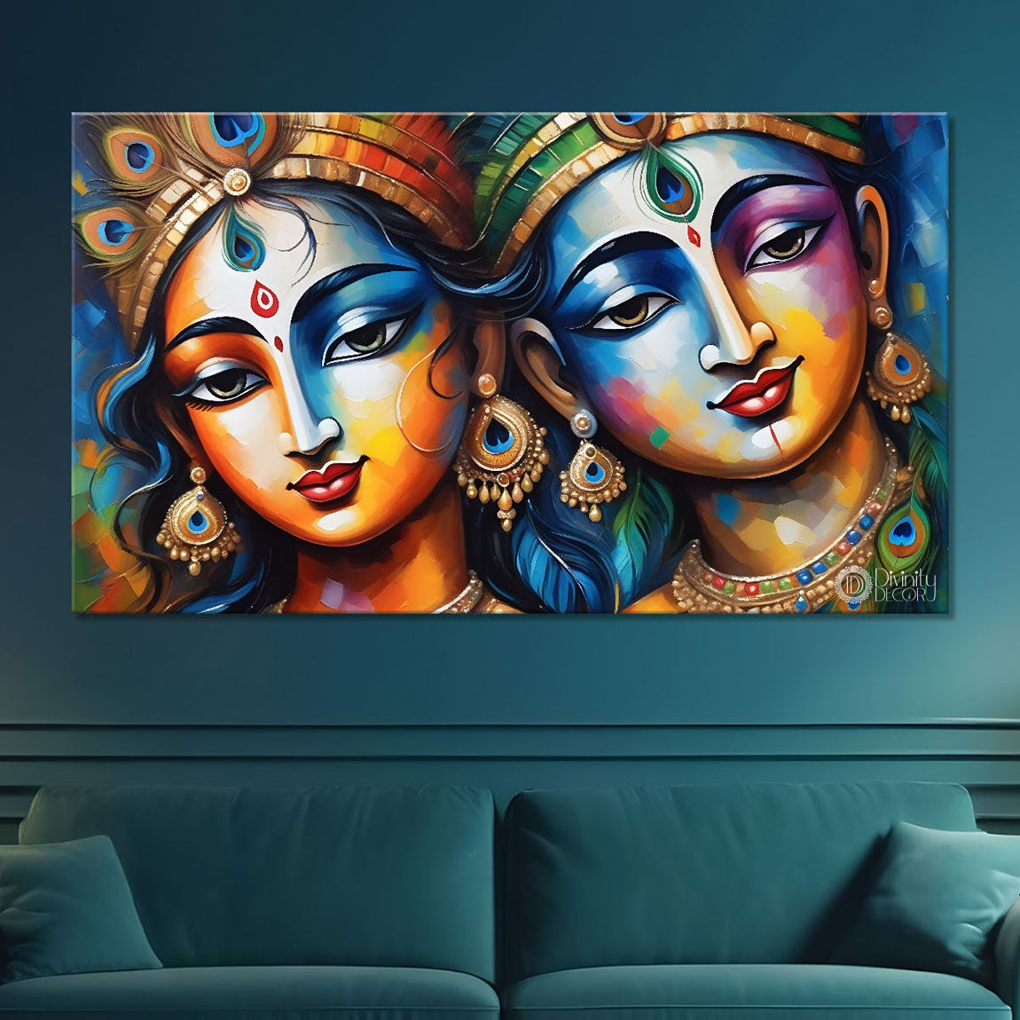 Radha and Krishna face in colors textured painting Canvas Painting - Design - Krishna-47