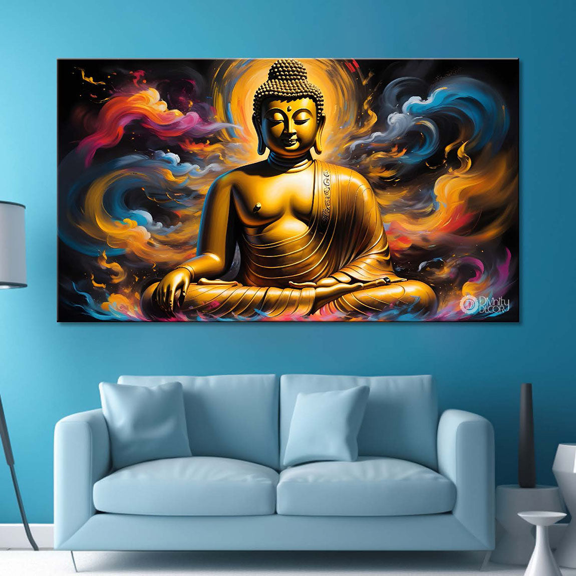 Golden buddha with colorful textured painting Canvas Wall Painting - Buddha-47