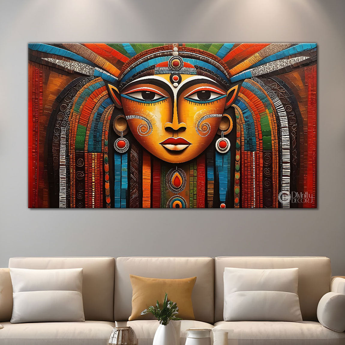 Tribal lady face textured art Canvas Painting - Design - Modern-L-47