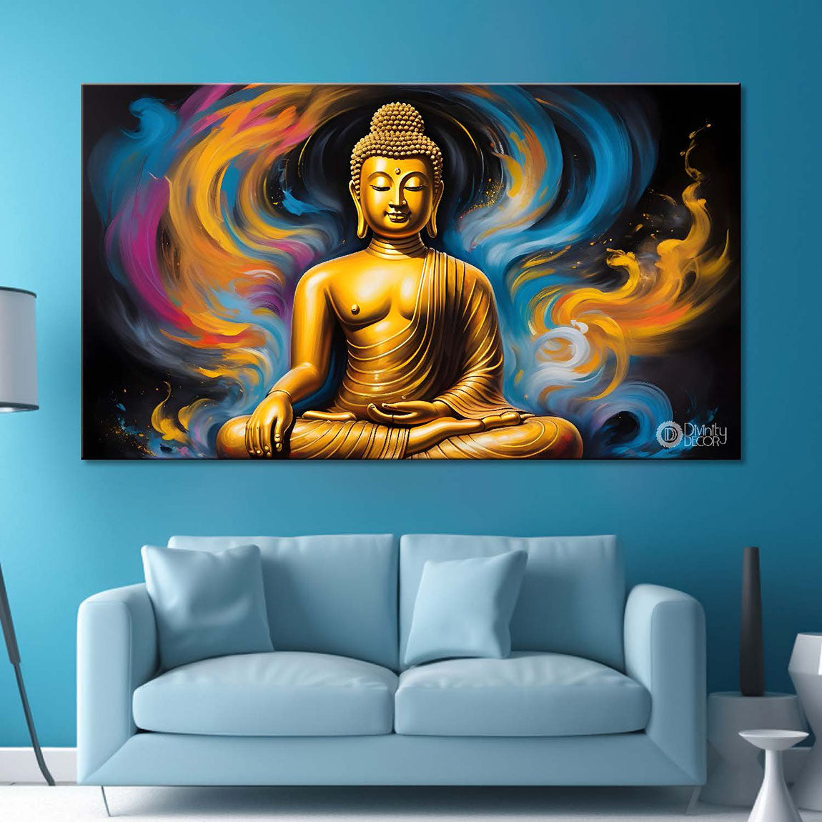Golden buddha with colorful textured painting Canvas Wall Painting - Buddha-48
