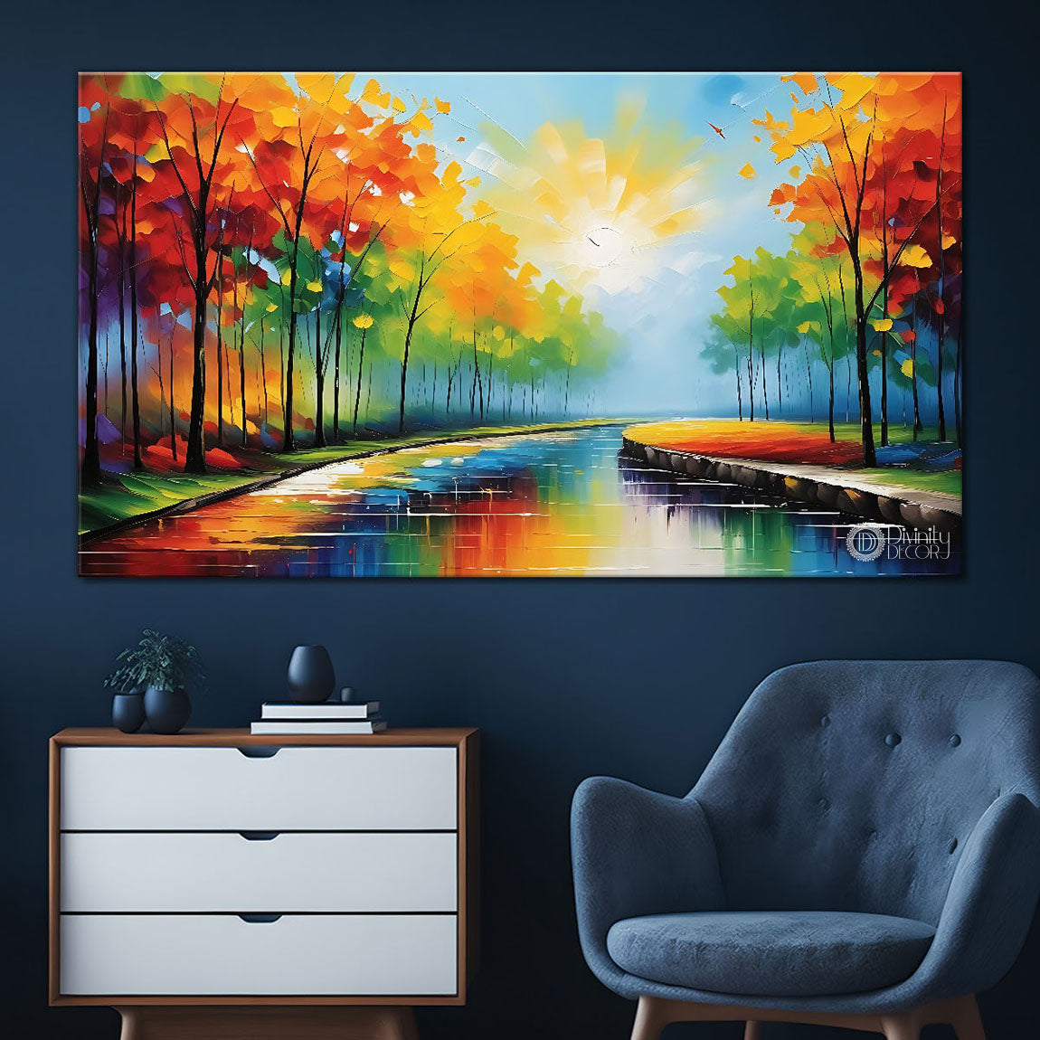 Colorful trees in textured water color painting Canvas Painting - Nature Art -49