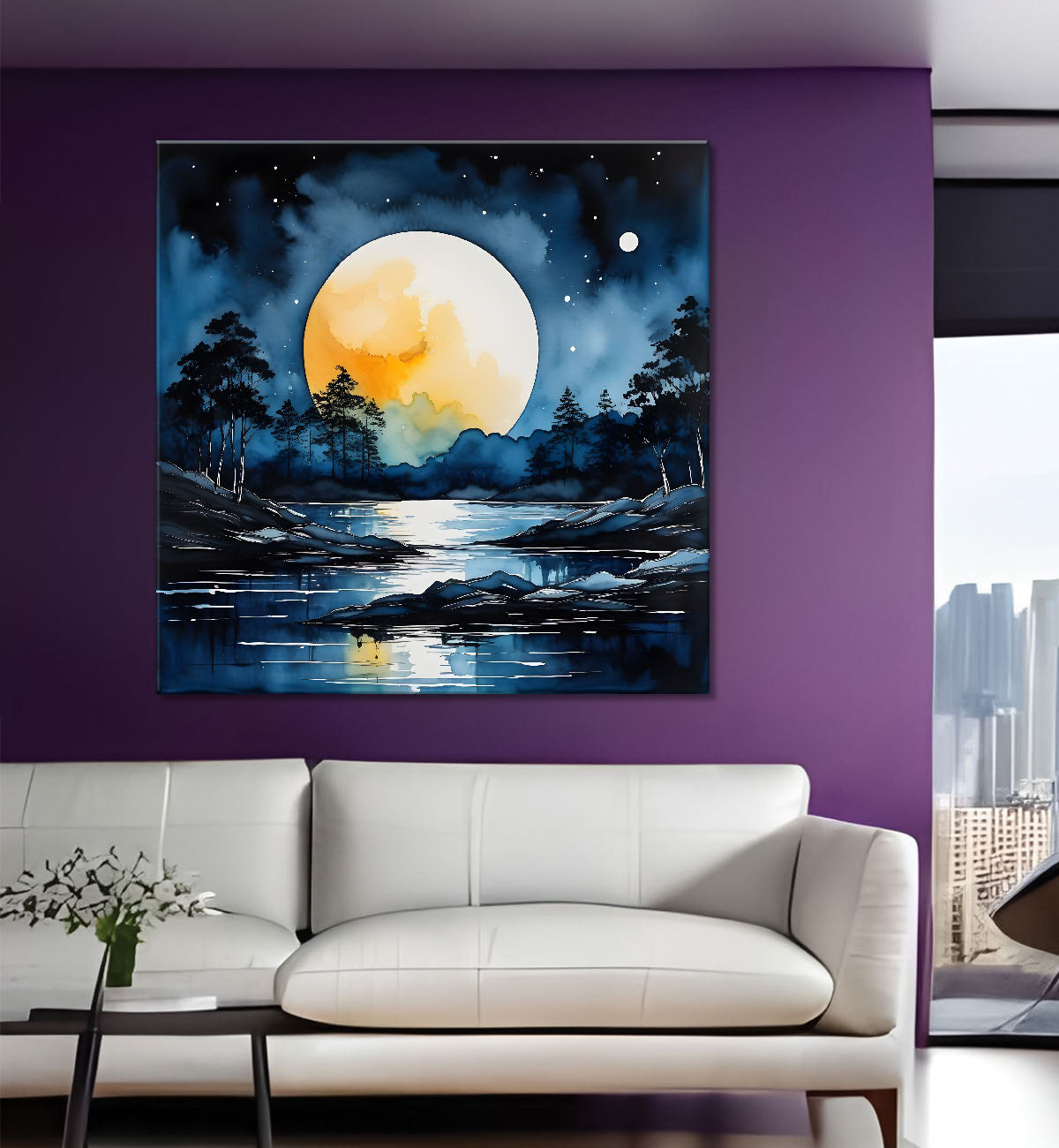 Moon and the trees painting Canvas Painting 24X24- Nature Art -S-49