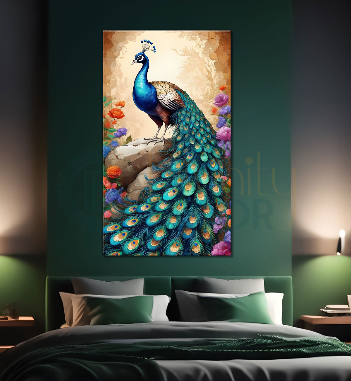 Peacock with colourful flowers painting modern art  - Design - Peacock-V-4