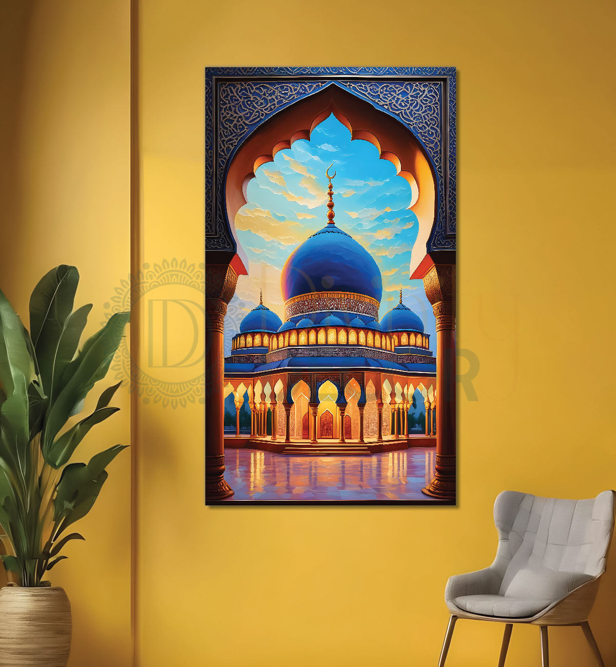 Islamic mosque with beautiful background modern art  - Islamic paintings-V-4