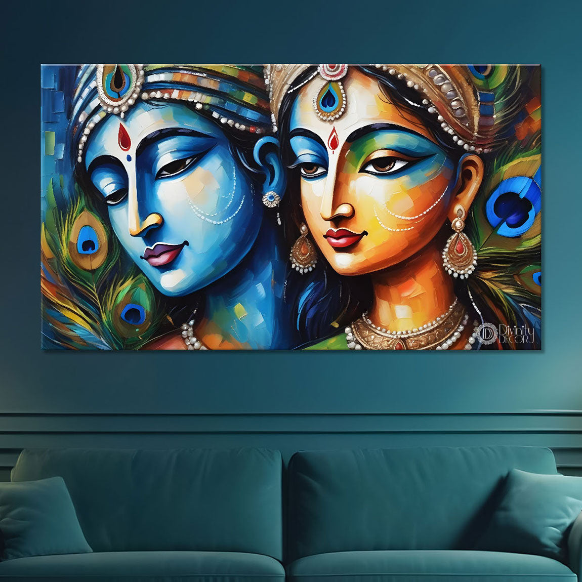 Blue face Krishna and Radha painting Canvas Painting - Design - Krishna-50