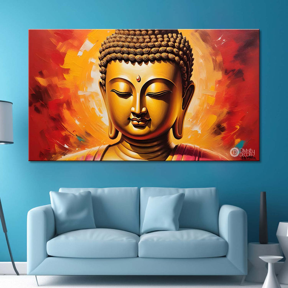 Golden buddha with red background textured painting Canvas Wall Painting - Buddha-50