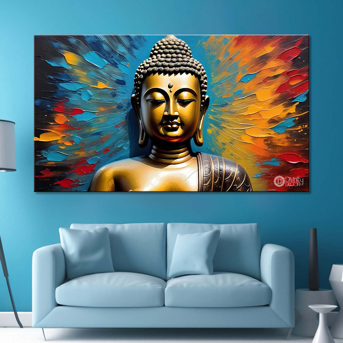 Golden buddha with colorful background textured painting Canvas Wall Painting - Buddha-51