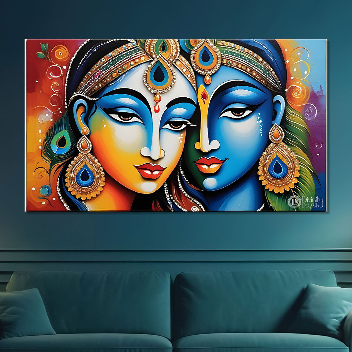 Blue face Krishna and Radha painting Canvas Painting - Design - Krishna-52