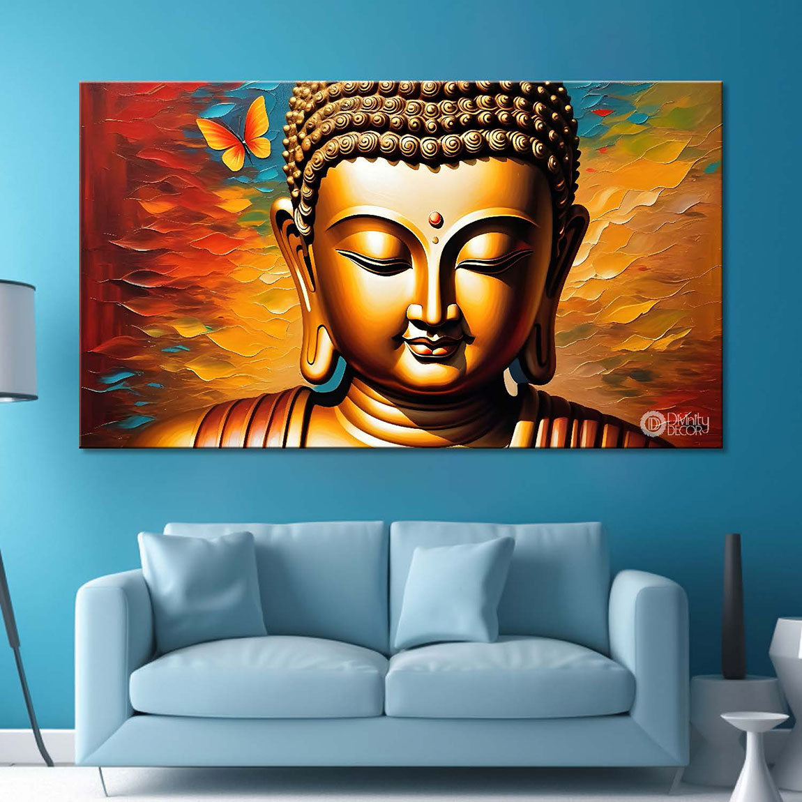 Golden buddha with colorful background textured painting Canvas Wall Painting - Buddha-52