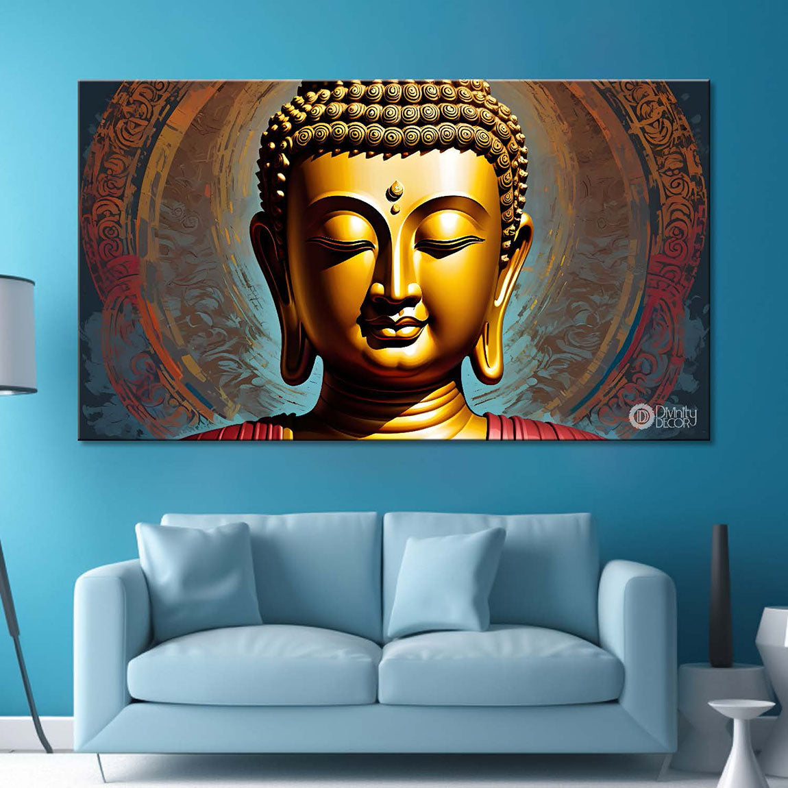 Golden buddha with grey background painting Canvas Wall Painting - Buddha-53