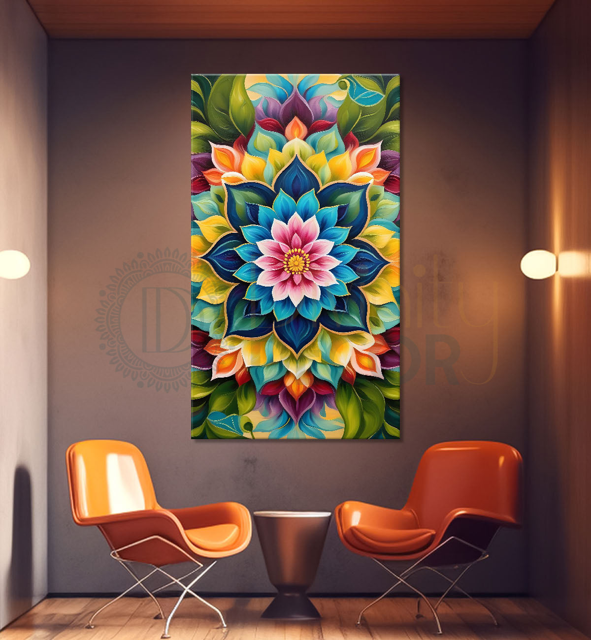 Colourful flower in mandala design textured painting - Flower-V-53