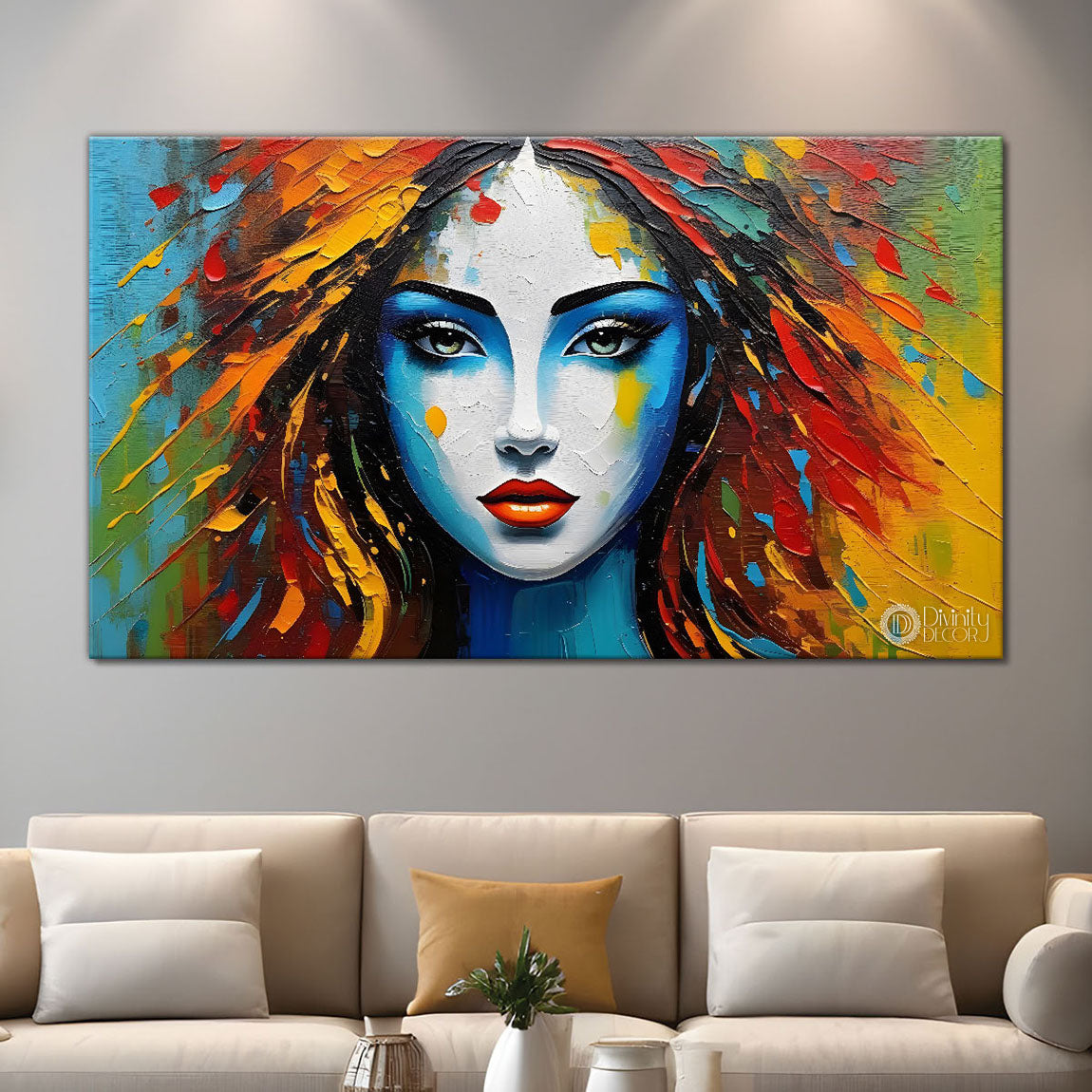 Beautiful lady face painting art Canvas Painting - Design - Modern-L-53