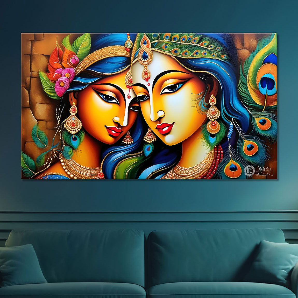 Brown face Krishna and Radha painting Canvas Painting - Design - Krishna-54