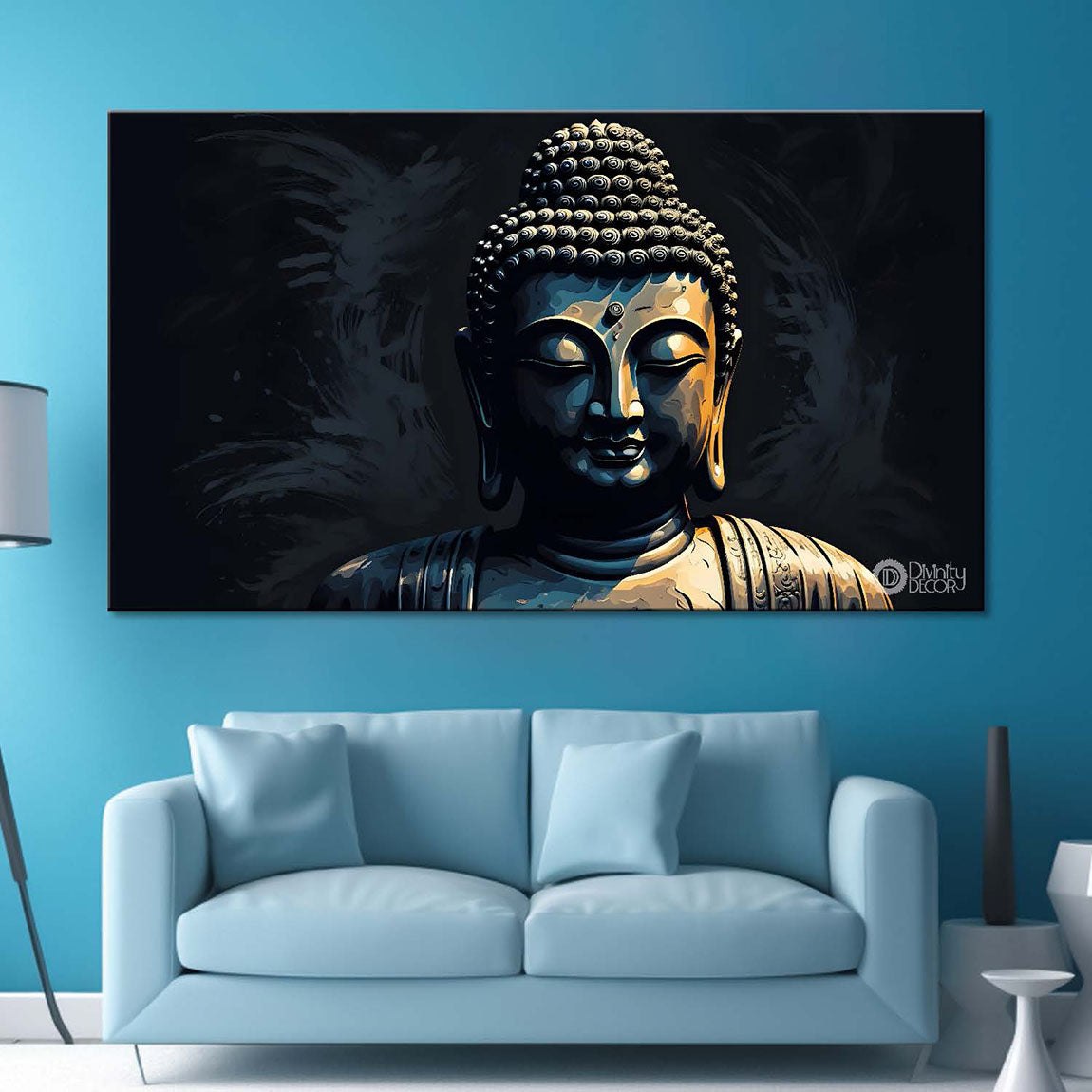 Black buddha with black background painting Canvas Wall Painting - Buddha-55