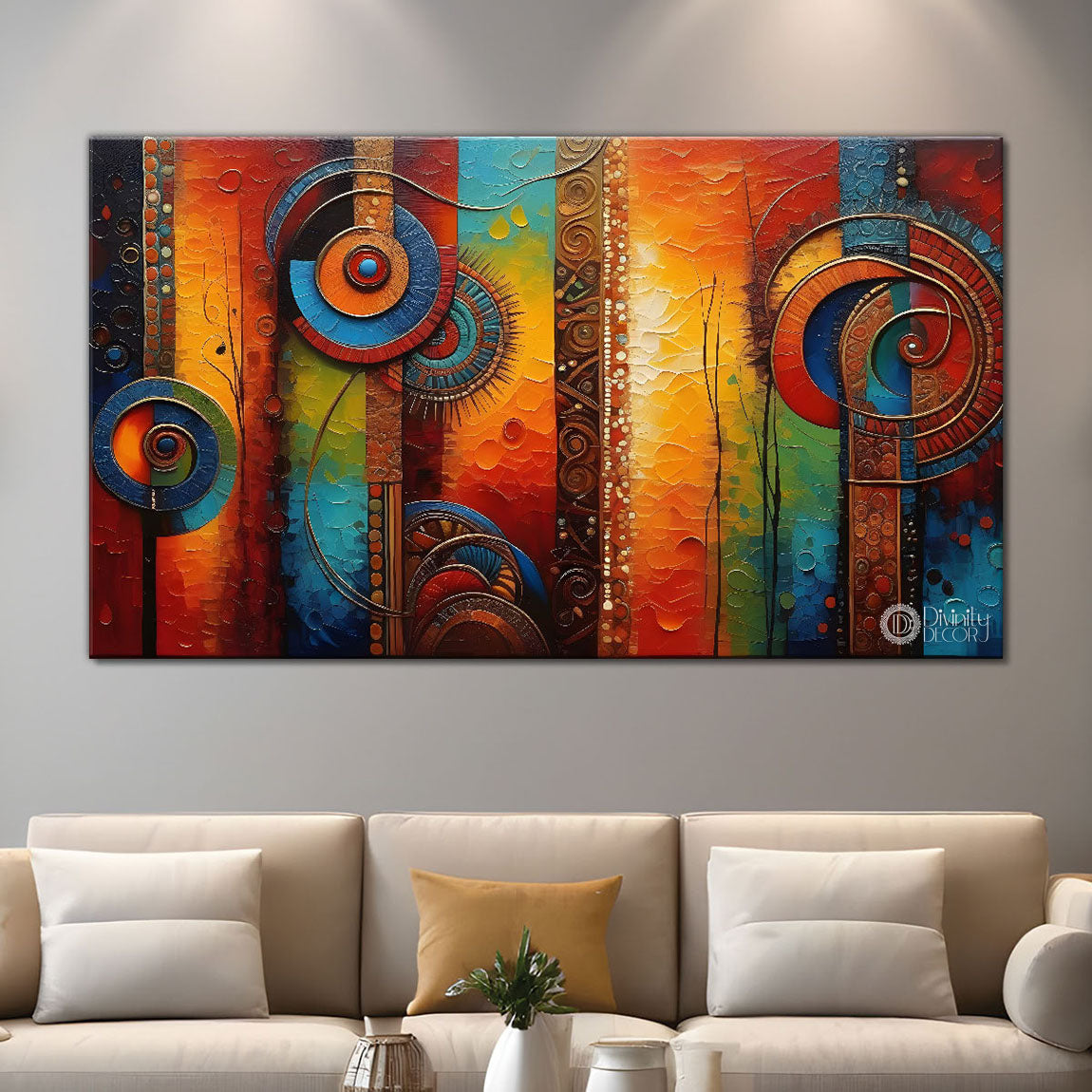 Straight lines with spiral textured art Canvas Painting - Design - Modern-L-55