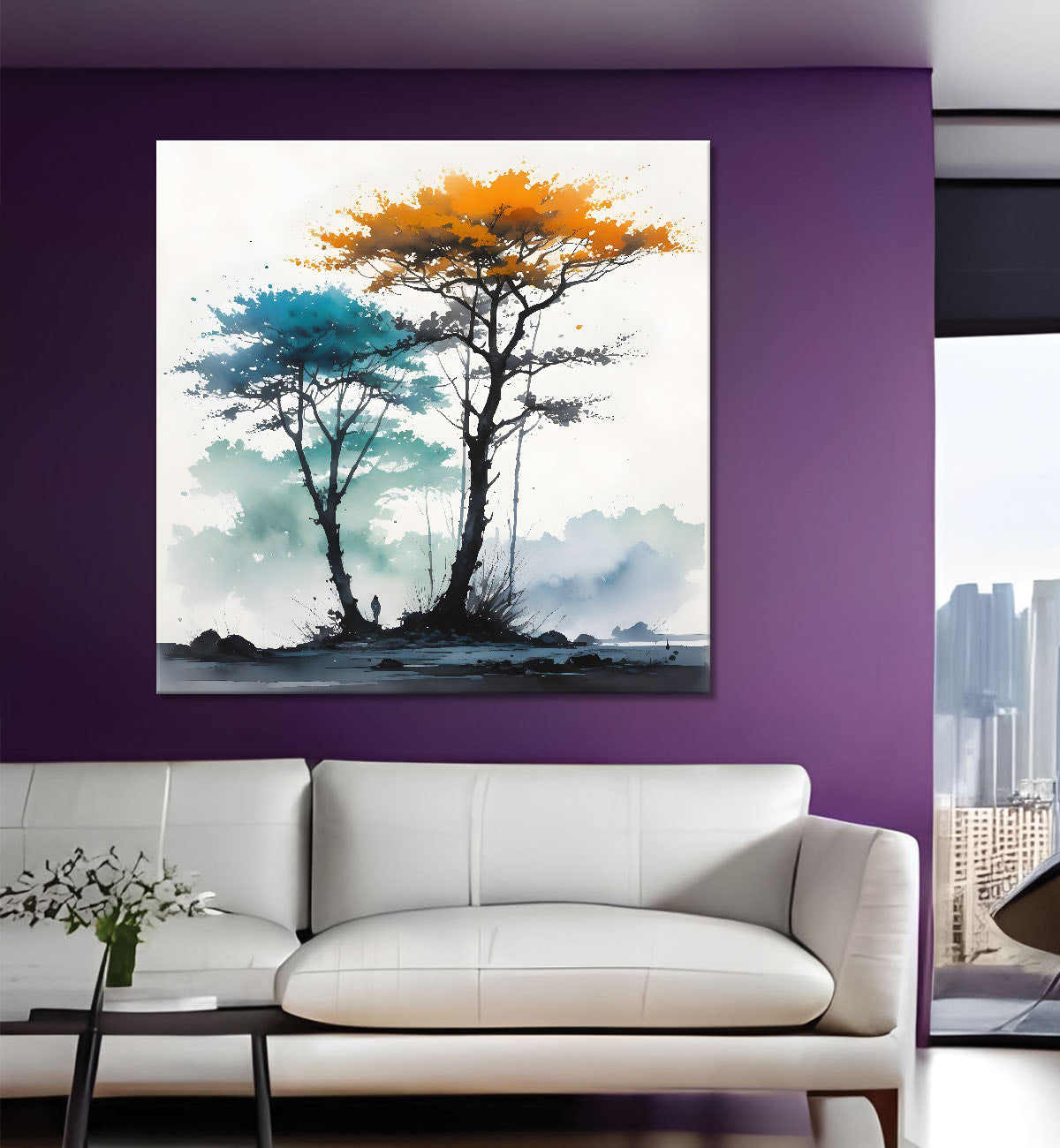 Colourful trees in painting Canvas Painting 24X24- Nature Art -S-56