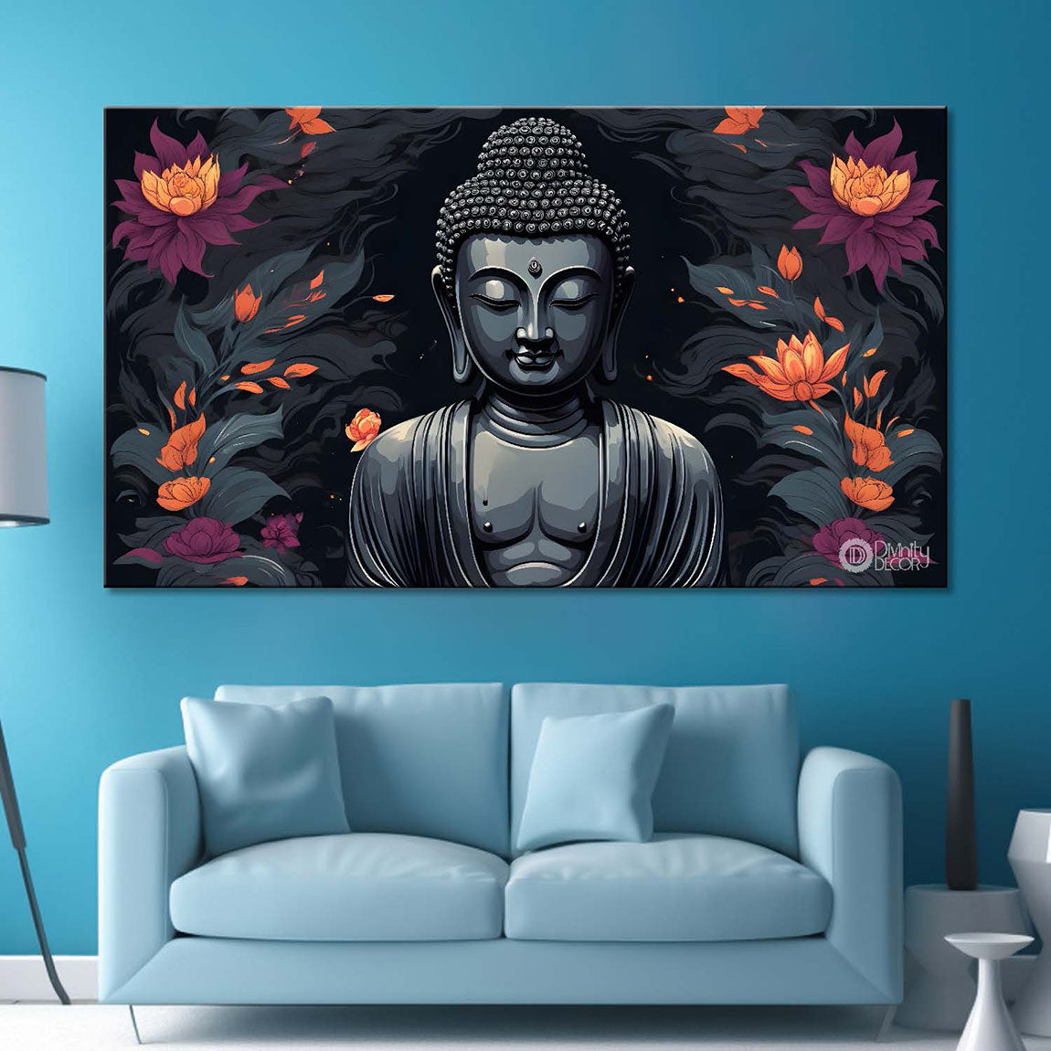 Black buddha with colorful textured painting Canvas Wall Painting - Buddha-56