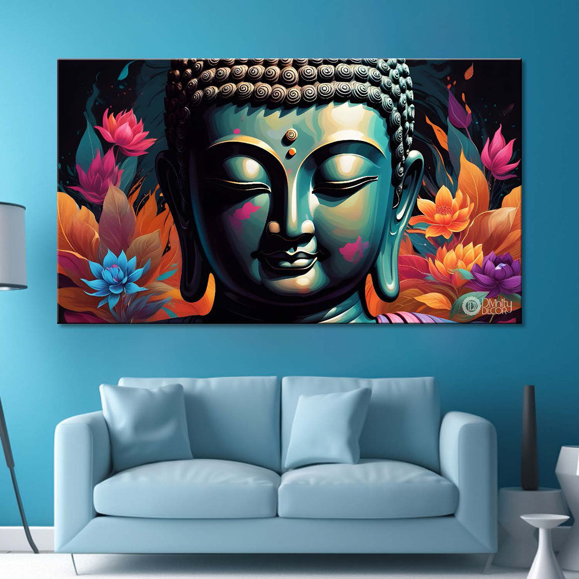 Black buddha with colorful textured painting Canvas Wall Painting - Buddha-57