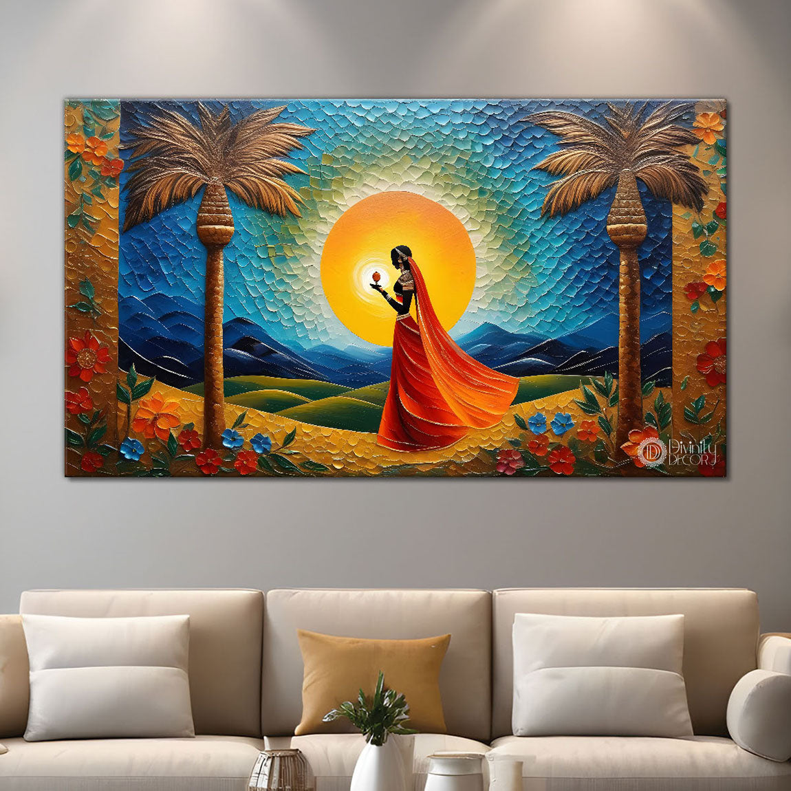 Sunset view with lady modern art Canvas Painting - Design - Modern-L-58