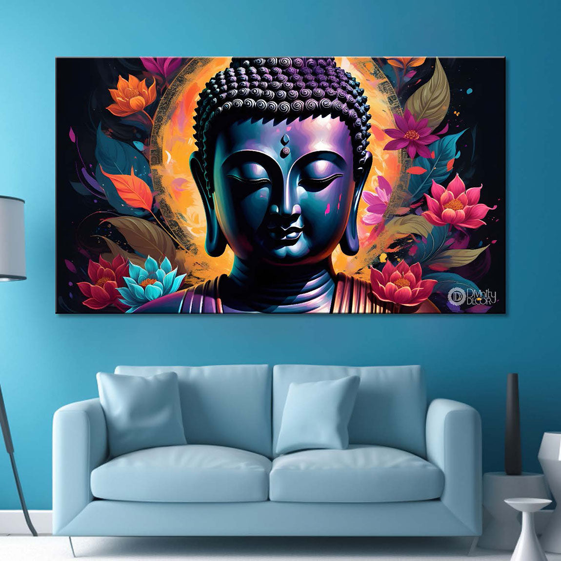 Black buddha with colorful textured painting Canvas Wall Painting - Buddha-58