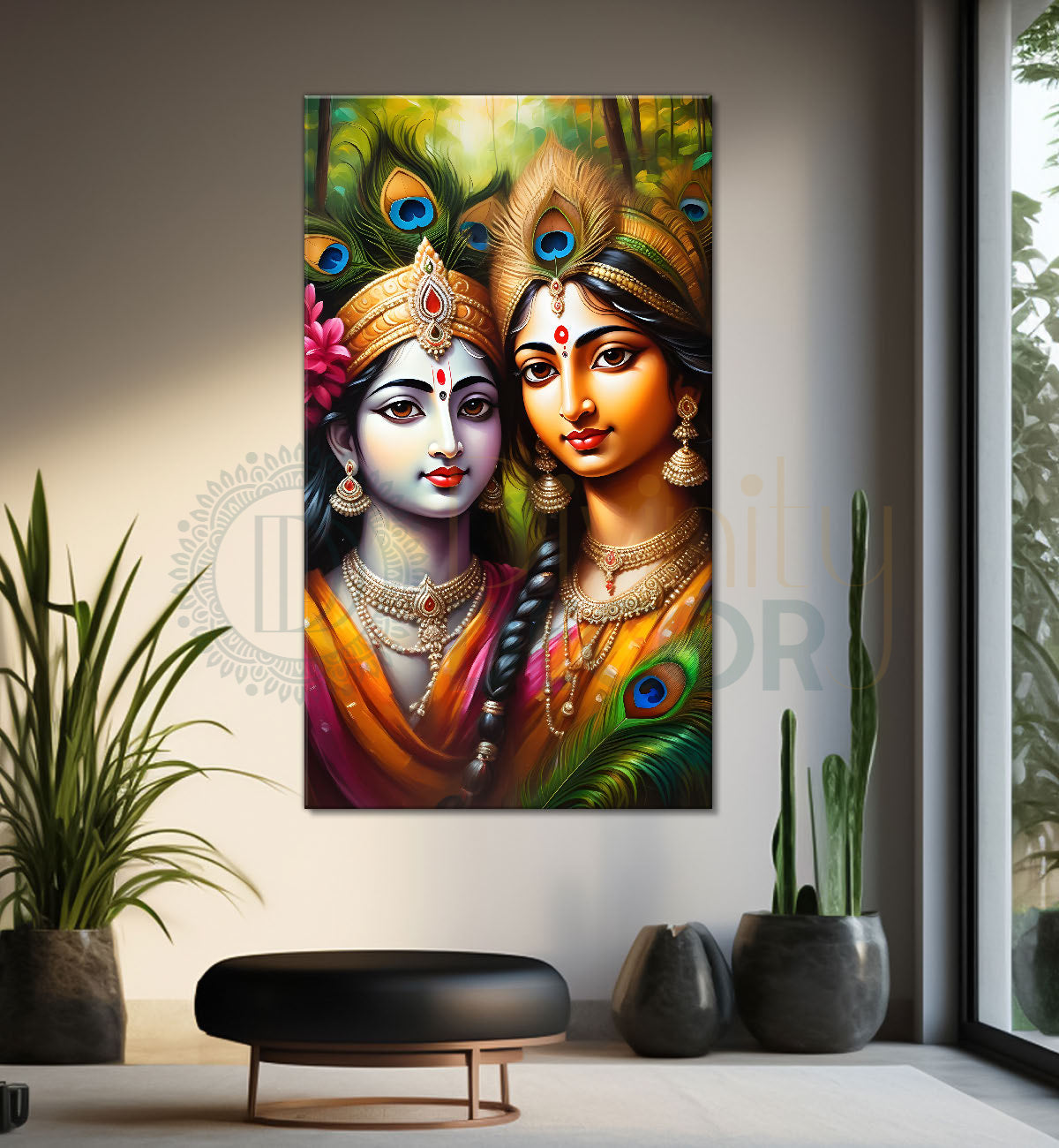 Blue face of krishna with radha in colourful background textured art Canvas Painting - Design - Krishna-V-5