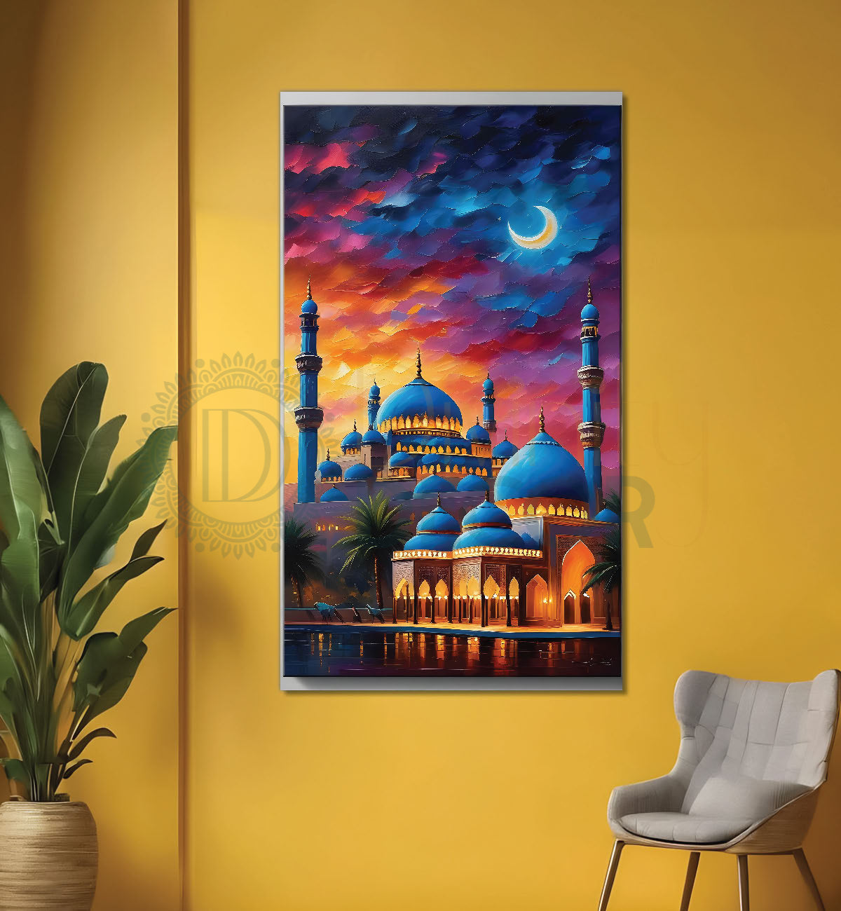 Islamic mosque with beautiful background modern art - Islamic paintings-V-5