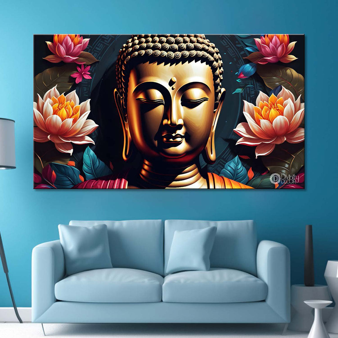 Black buddha with colorful flowers textured painting Canvas Wall Painting - Buddha-60