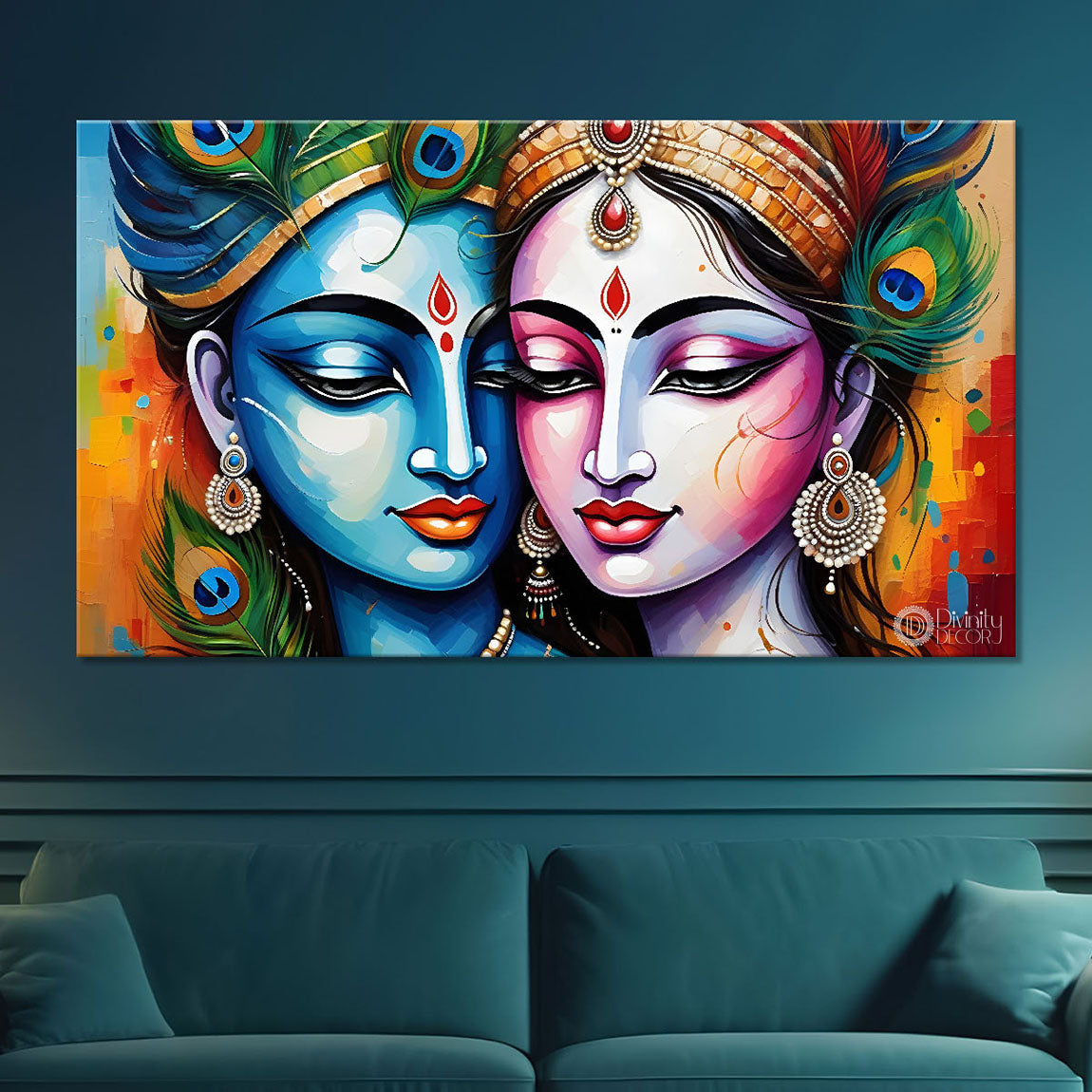 Blue face Krishna and Radha painting Canvas Painting - Design - Krishna-61