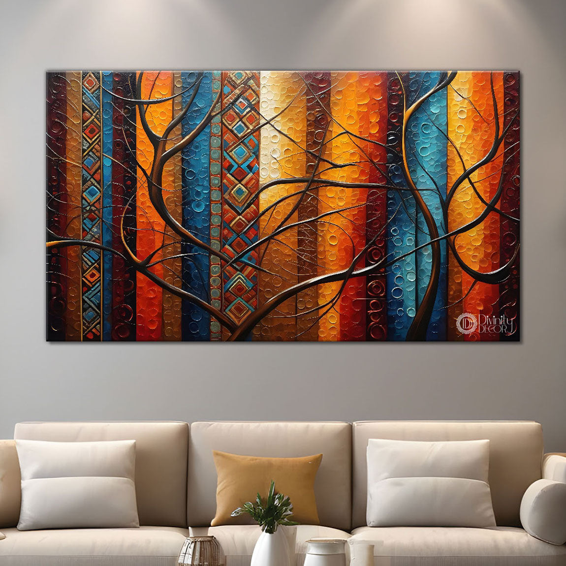 Broad leaf tree textured modern art Canvas Painting - Design - Modern-L-61