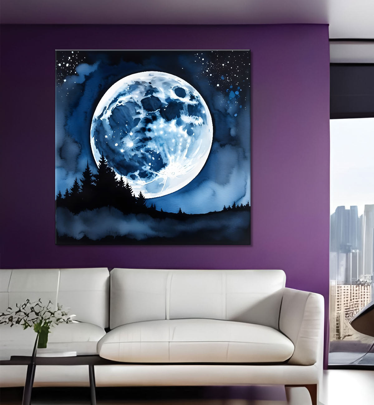 Moon with mountains paing Canvas Painting 24X24 - Nature Art -S-61