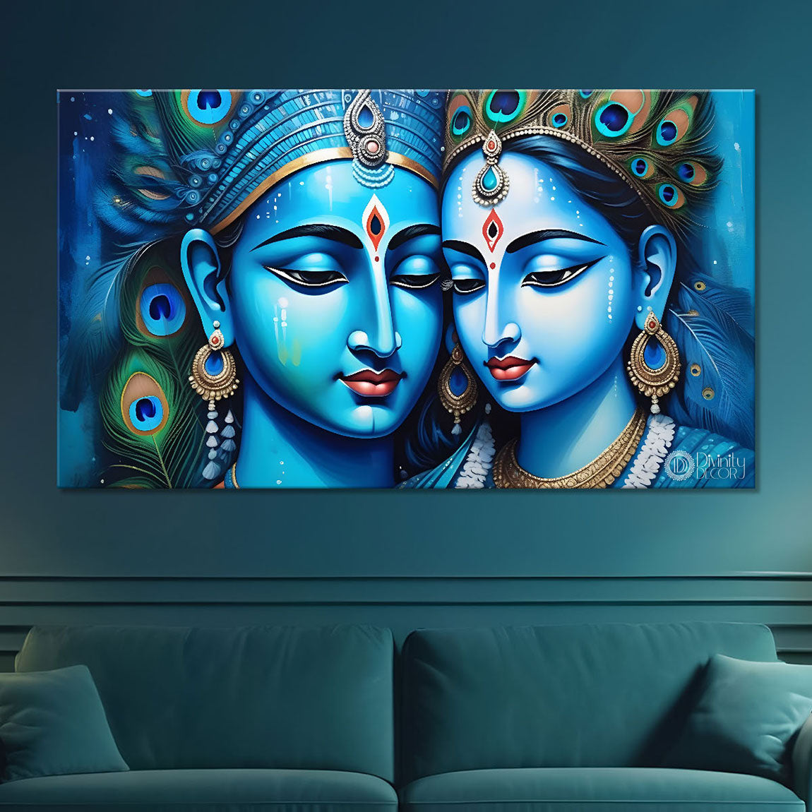 Blue faces of Krishna and Radha painting Canvas Painting - Design - Krishna-62