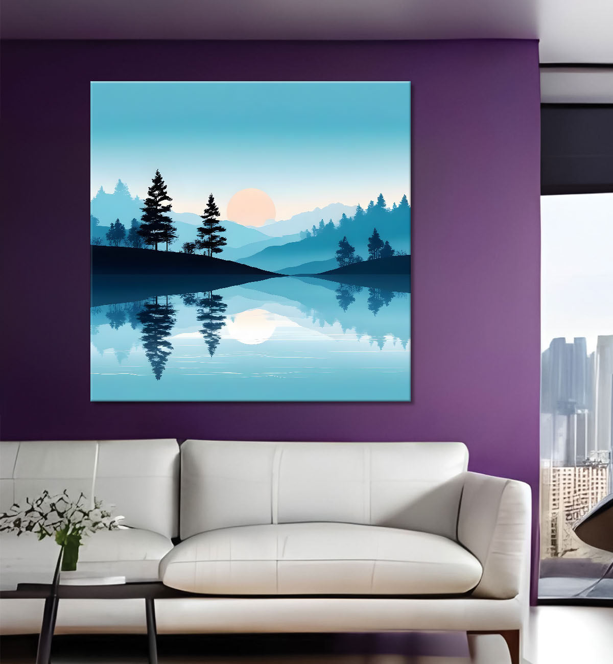Mountains and river with trees water colour painting 24X24- Nature Art -S-62