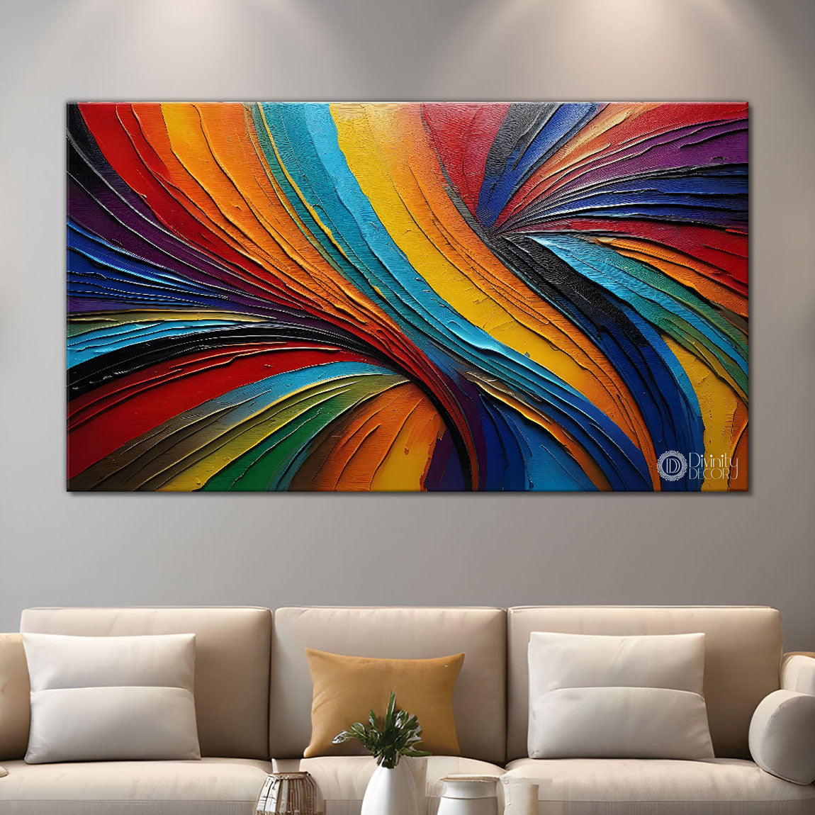 Colorful waves textured modern art Canvas Painting - Design - Modern-L-64