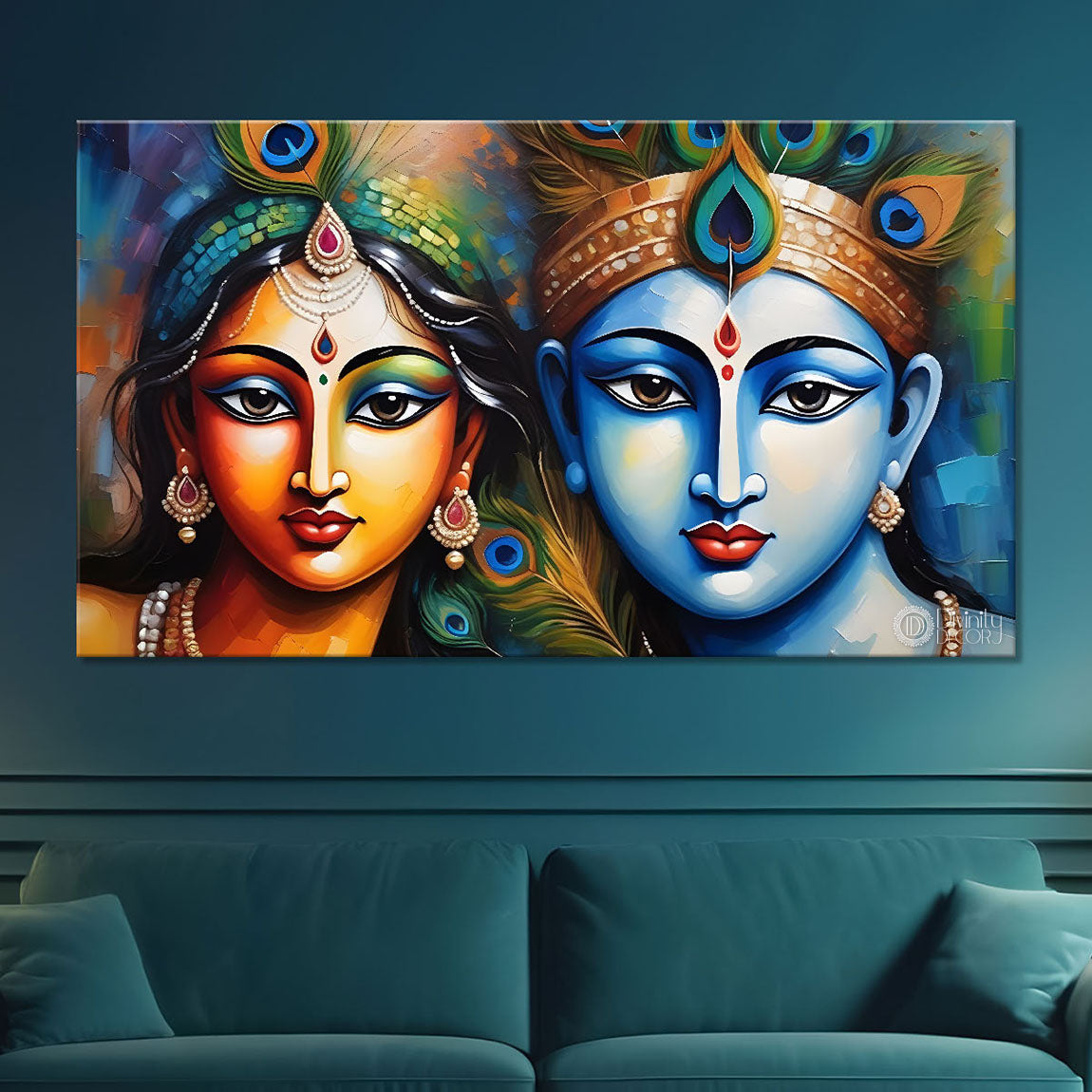 Blue face Krishna and Radha painting Canvas Painting - Design - Krishna-65