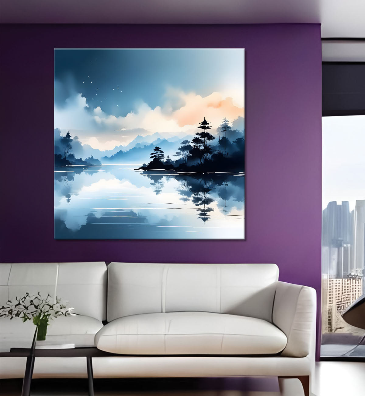 Mountains and trees with river water colour painting 24X24- Nature Art -S-67