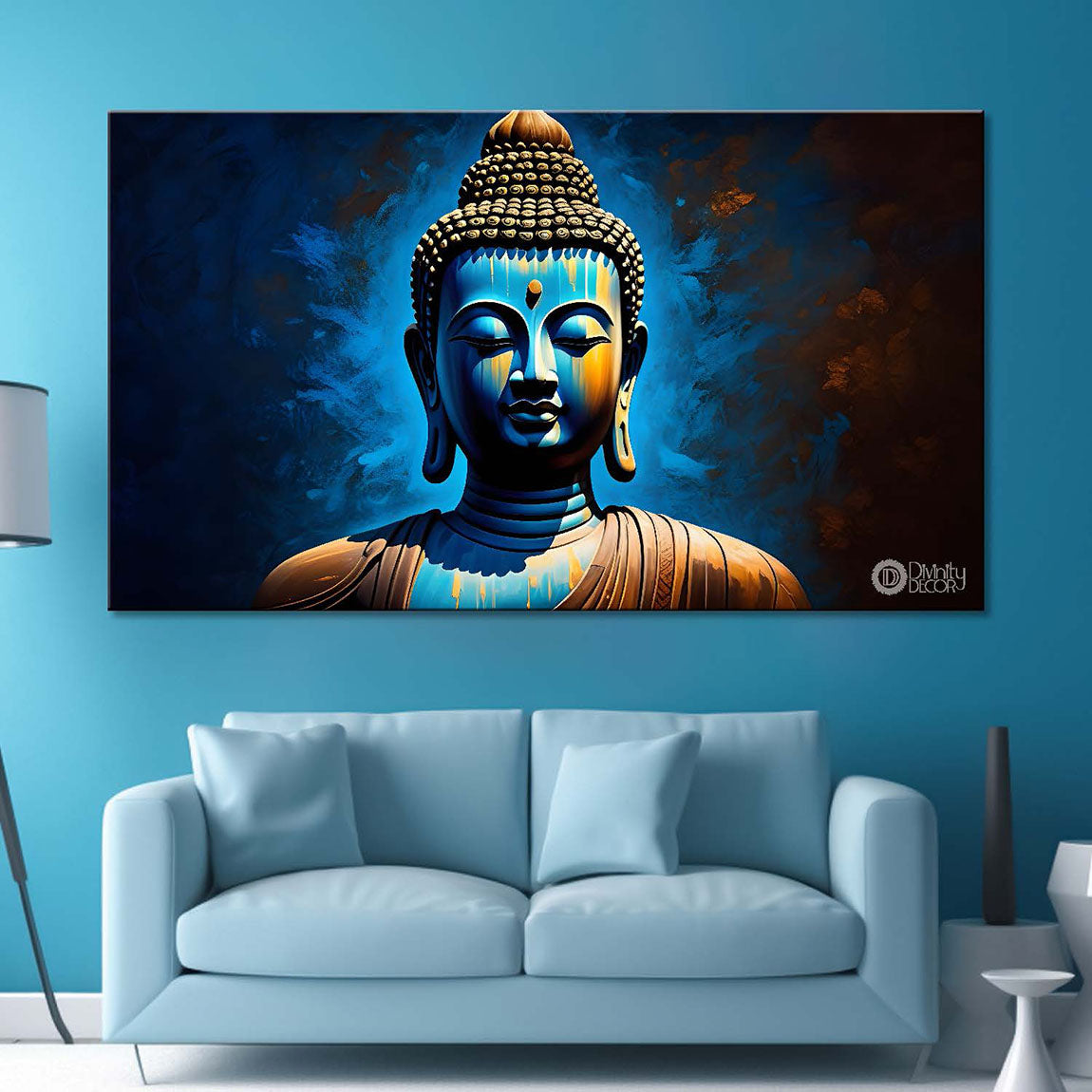 Buddha with light blue textured painting Canvas Wall Painting - Buddha-69
