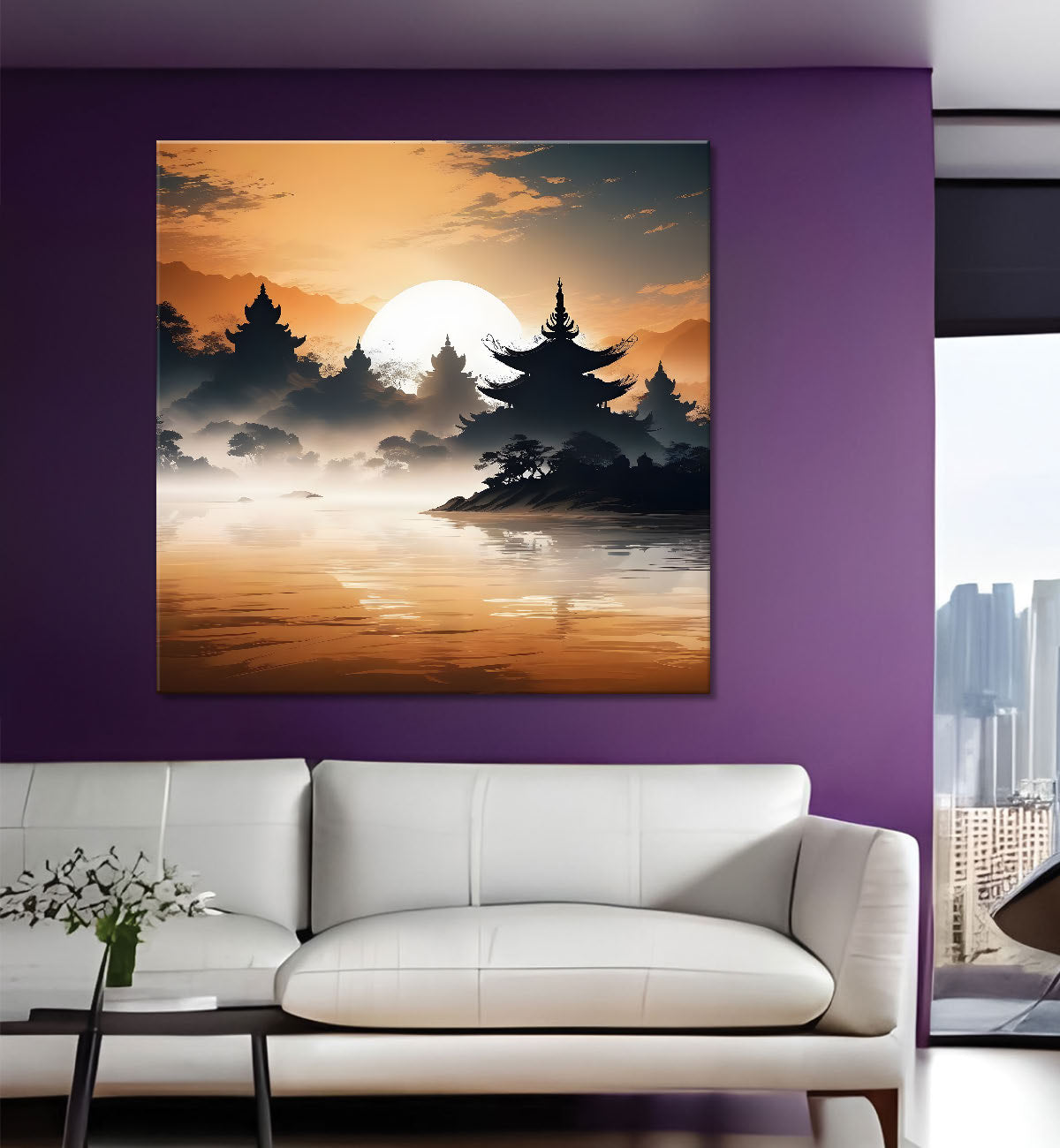 Trees with sunset painting 24X24- Nature Art -S-69