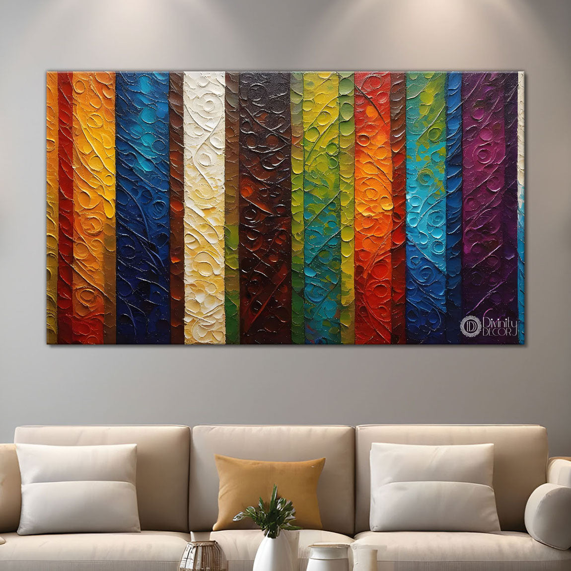 Vertical Lines textured art Canvas Painting - Design - Modern-L-69