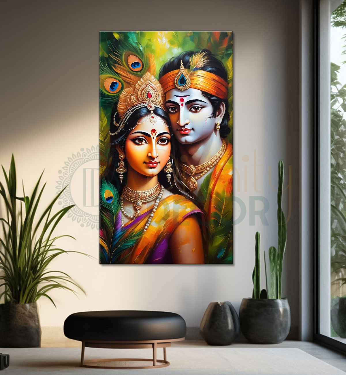 Blue face of krishna with radha in colourful background textured art Canvas Painting - Design - Krishna-V-6