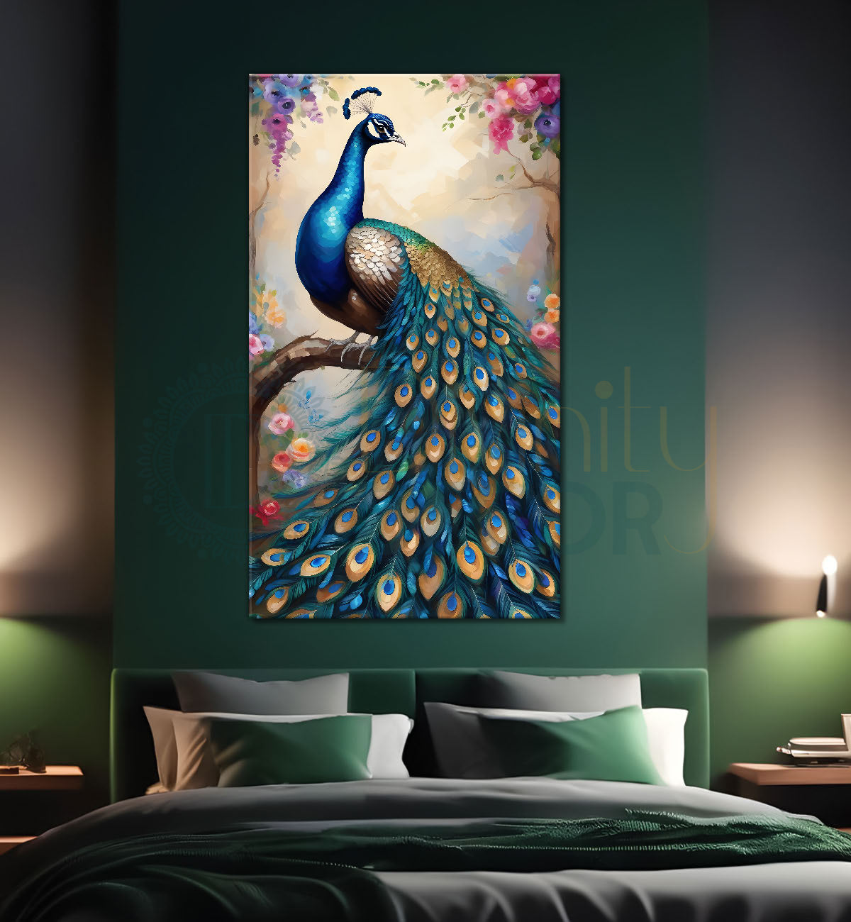Peacock with colourful flowers painting modern art  - Design - Peacock-V-6