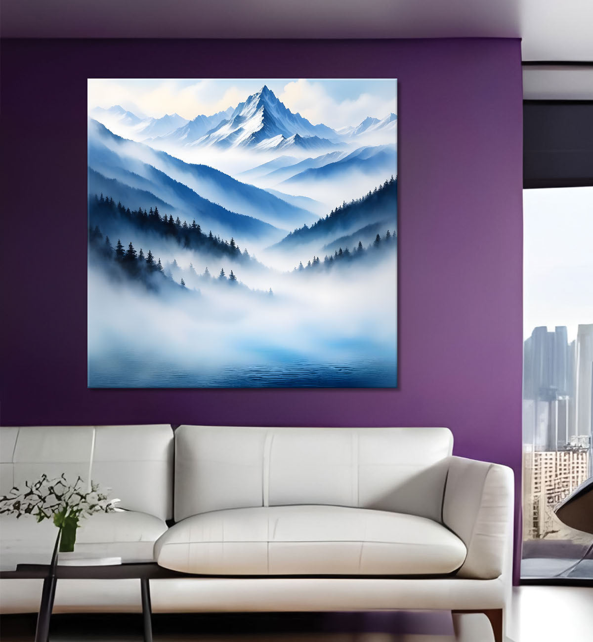 Mountains in the clouds water colour painting 24X24- Nature Art -S-70