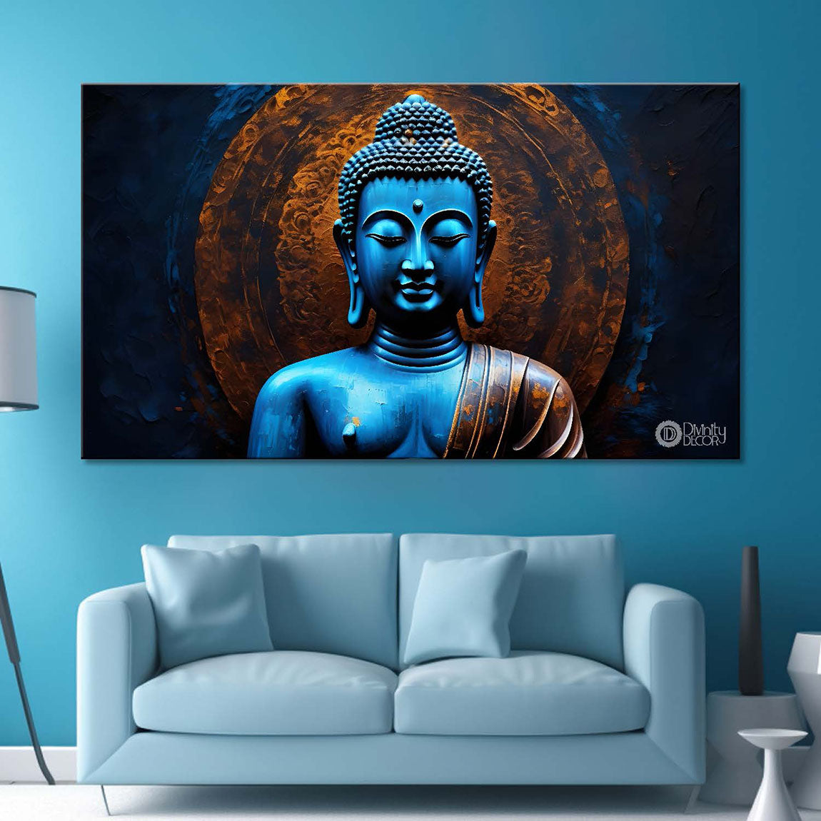 Buddha with light blue textured painting Canvas Wall Painting - Buddha-70