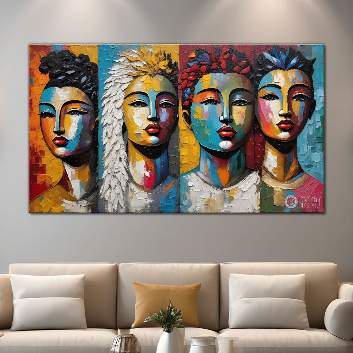 Multiple faces textured art Canvas Painting - Design - Modern-L-70