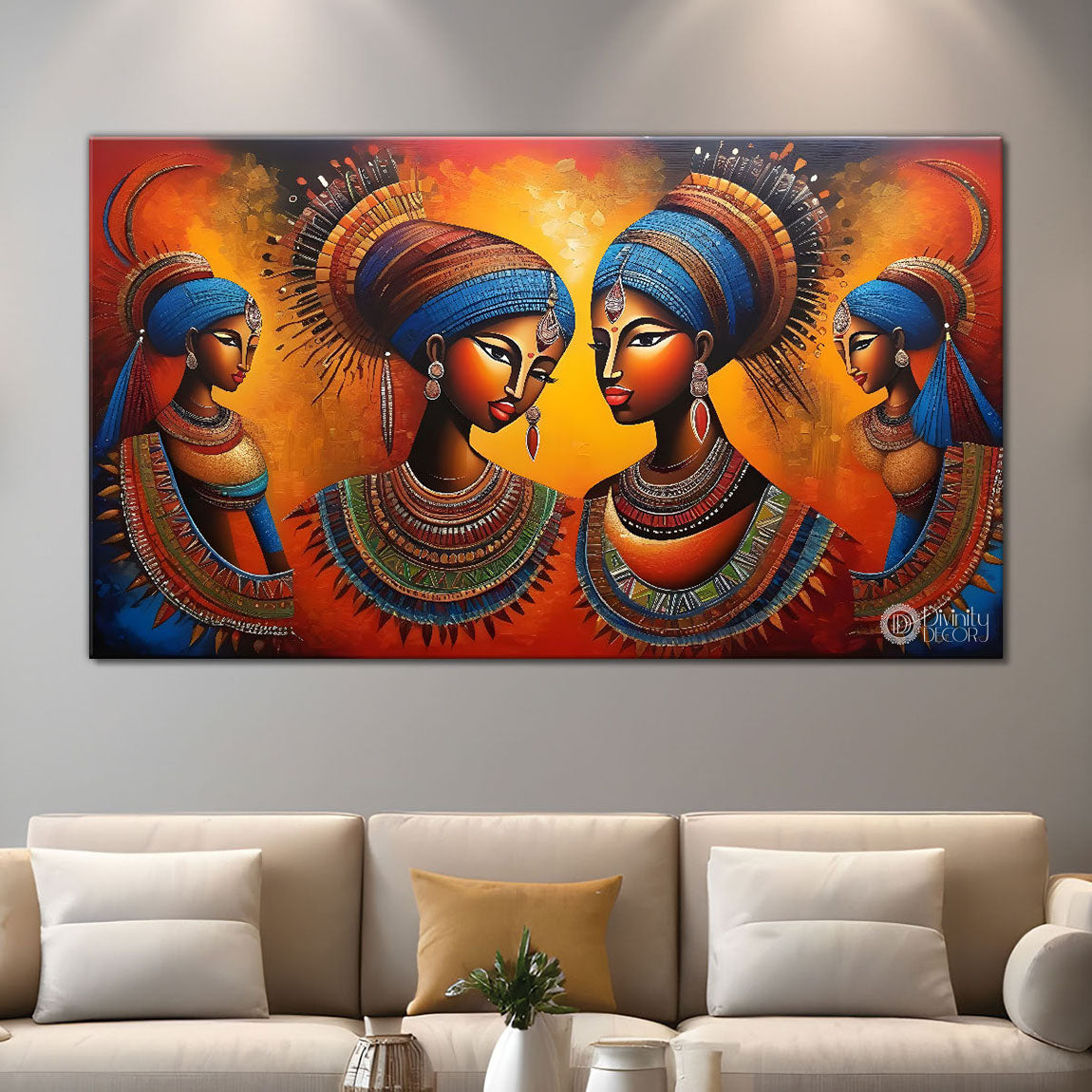 Tribal beautiful ladies textured art Canvas Painting - Design - Modern-L-71