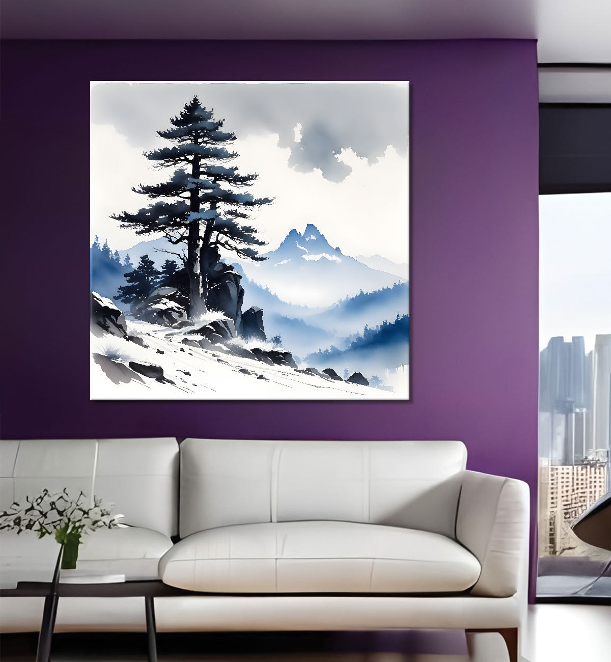 Mountains and the tree painting 24X24- Nature Art -S-71
