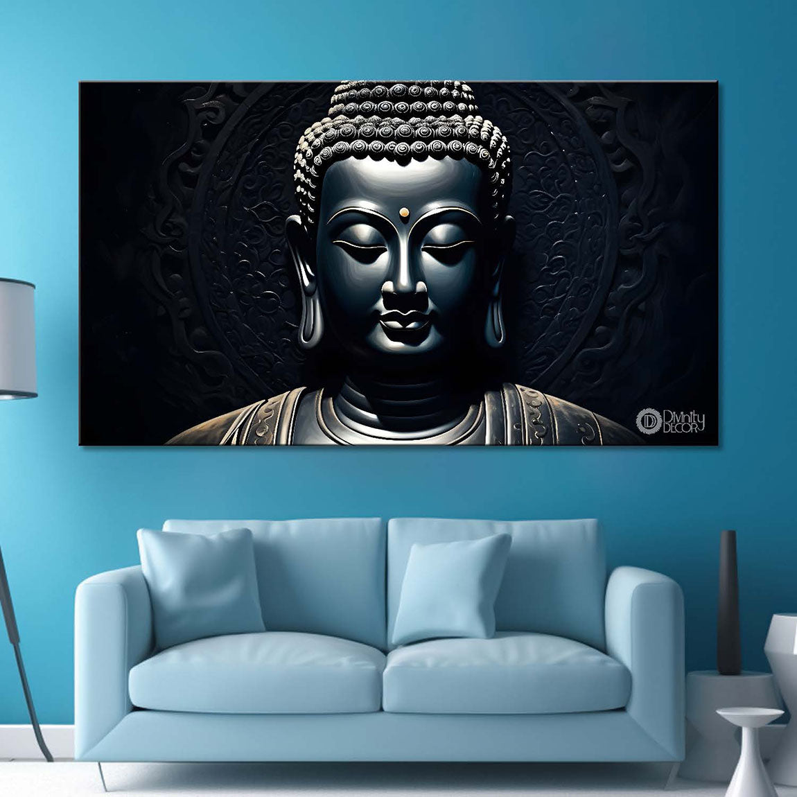 Black buddha with dark textured painting Canvas Wall Painting - Buddha-71