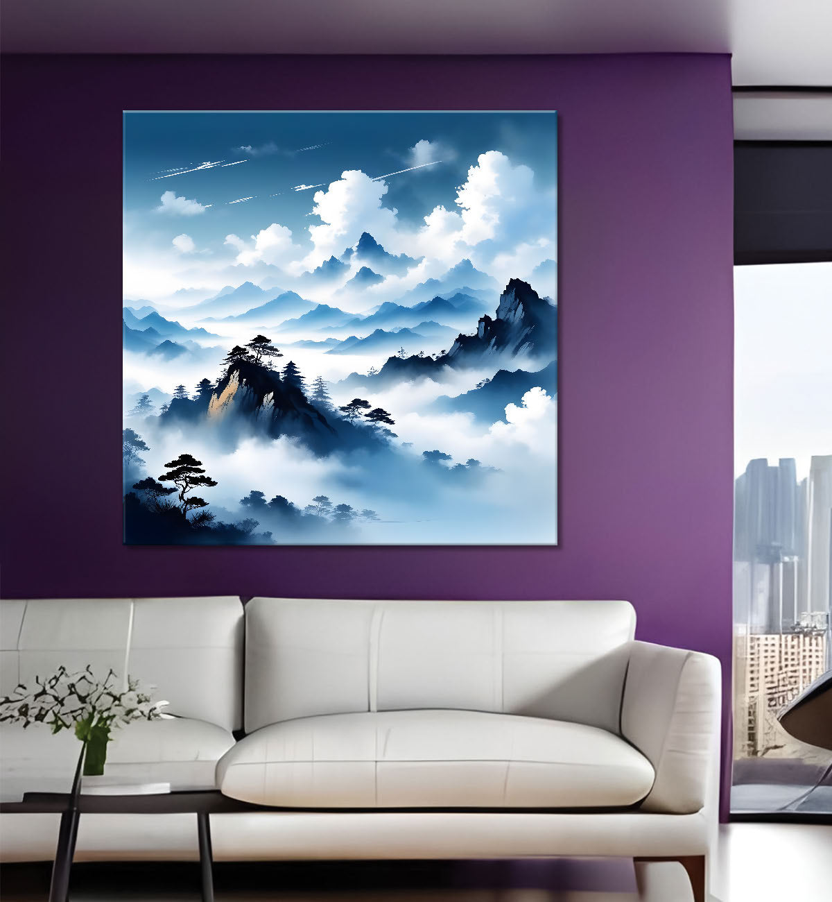 Mountains in the clouds water colour painting 24X24- Nature Art -S-72